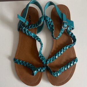 Kenneth Cole Reaction Teal Braided Strappy Sandals Flat | Ankle Strap Buckle